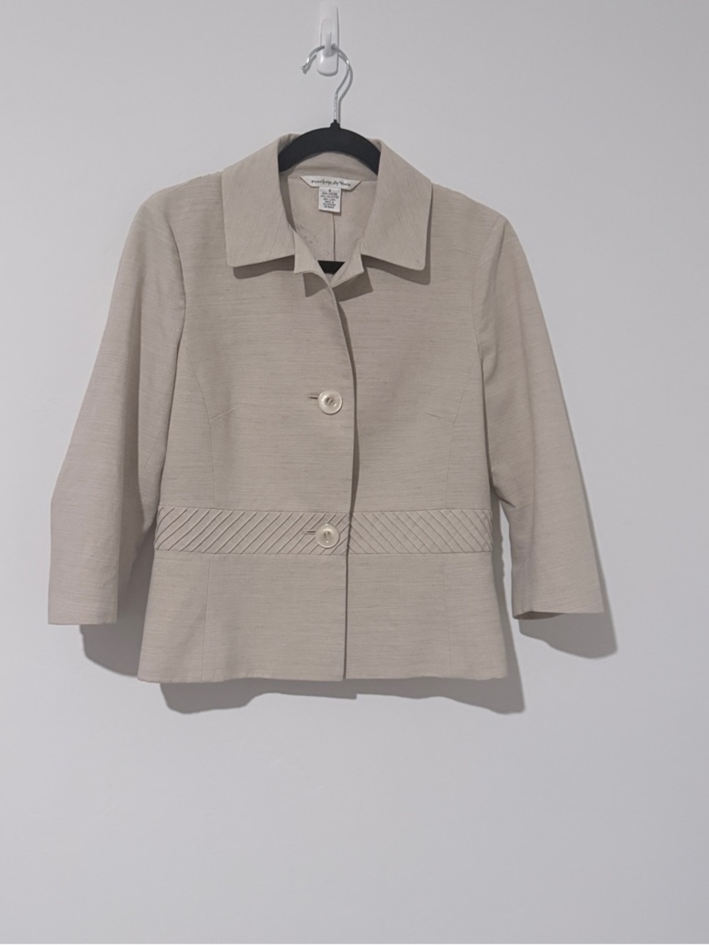 Preston & York Cream Textured Waist-Detail Blazer Size 6